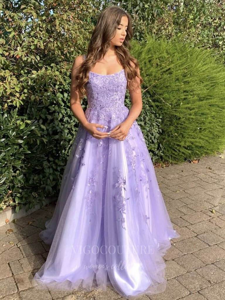 A-Line Lavender Straps Long Formal Dress – FancyVestido
