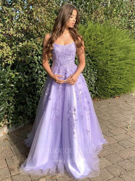 Lavender Lace Applique Prom Dress 20392 – vigocouture