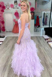 Lavender Lace Applique Prom Dresses Ruffled One Shoulder Evening Dress 21895-Prom Dresses-vigocouture-Lavender-US2-vigocouture