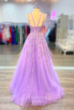 Lavender Lace Applique Prom Dresses Spaghetti Strap Formal Gown 22011-Prom Dresses-vigocouture-Lavender-US2-vigocouture