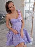 vigocouture-Lavender One Shoulder Homecoming Dress Floral Hoco Dress hc036-Prom Dresses-vigocouture-Lavender-US2-