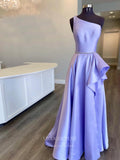 vigocouture-Lavender One Shoulder Prom Dresses Ruffled Satin Evening Dress 21697-Prom Dresses-vigocouture-Lavender-US2-