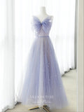 Lavender Pleated Tulle Prom Dresses Spaghetti Strap Formal Dress 22056