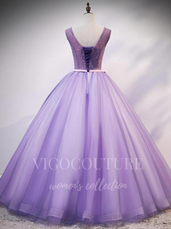 vigocouture-Lavender Quinceañera Dresses Lace Applique Ball Gown 20461-Prom Dresses-vigocouture-