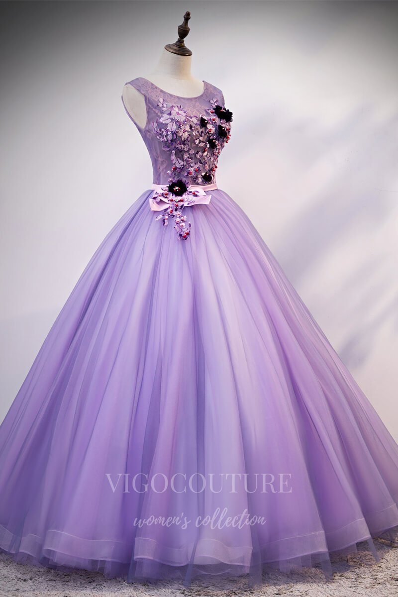 vigocouture-Lavender Quinceañera Dresses Lace Applique Ball Gown 20461-Prom Dresses-vigocouture-Lavender-Custom Size-