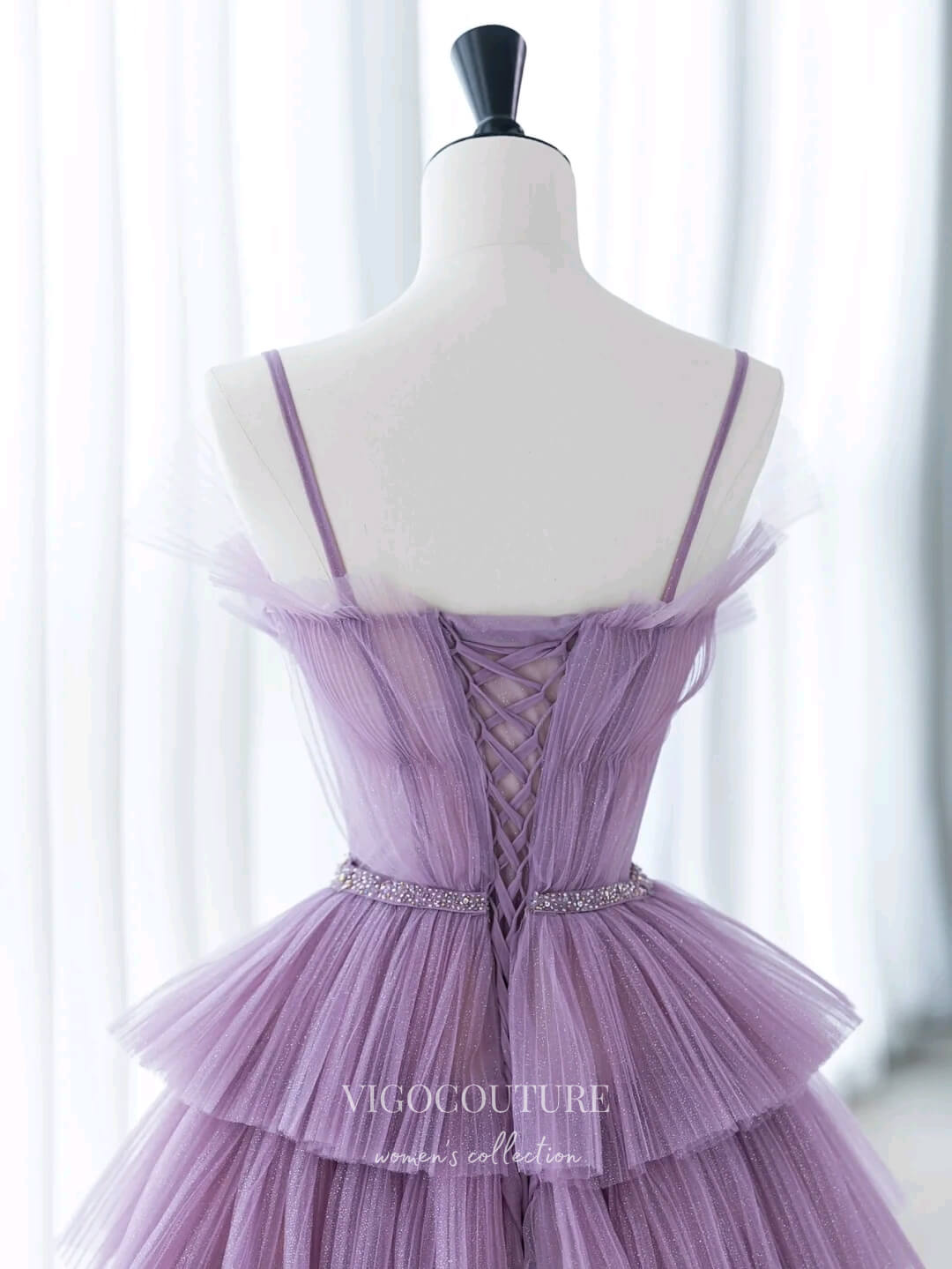 Lavender Ruffled Tulle Prom Dresses Spaghetti Strap Formal Dress 22057-Prom Dresses-vigocouture-Lavender-US2-vigocouture
