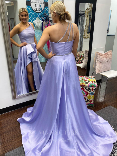 Festive Wear Fancy Work On Lavender Color Function Wear Gown In Satin Fabric