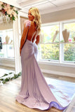 Lavender Satin Prom Dresses Spaghetti Strap Mermaid Evening Dress 21932-Prom Dresses-vigocouture-Lavender-US2-vigocouture