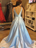 vigocouture-Satin V-Neck Prom Dress 20374-Prom Dresses-vigocouture-