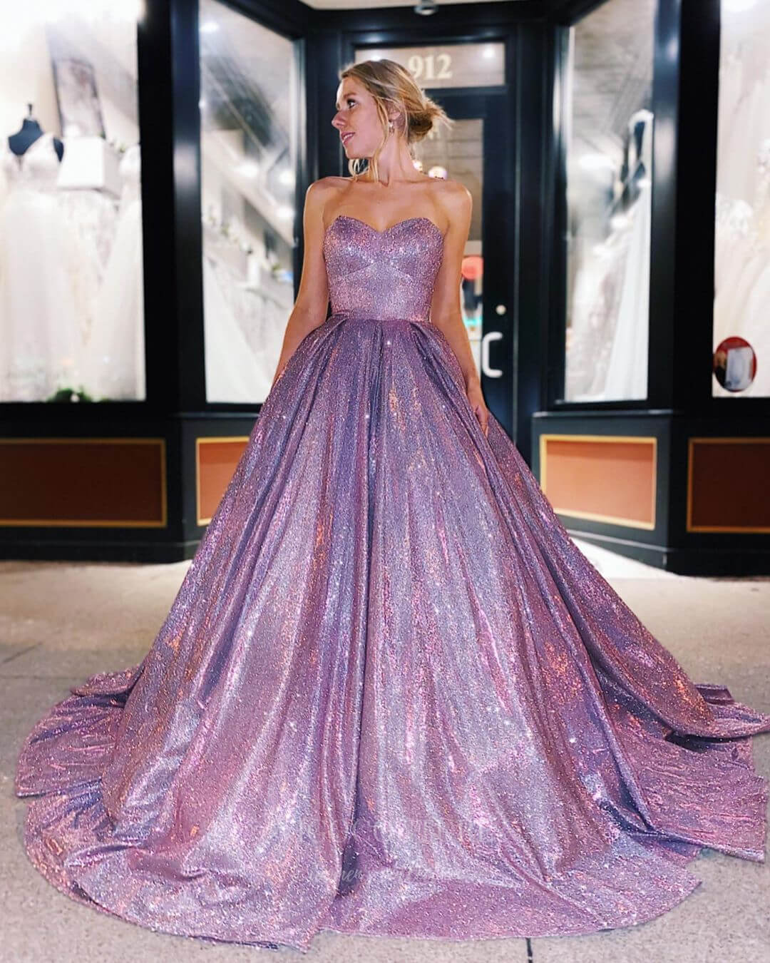 vigocouture-Lavender Sparkly Lace Strapless A-Line Prom Dress 20819-Prom Dresses-vigocouture-Lavender-US2-
