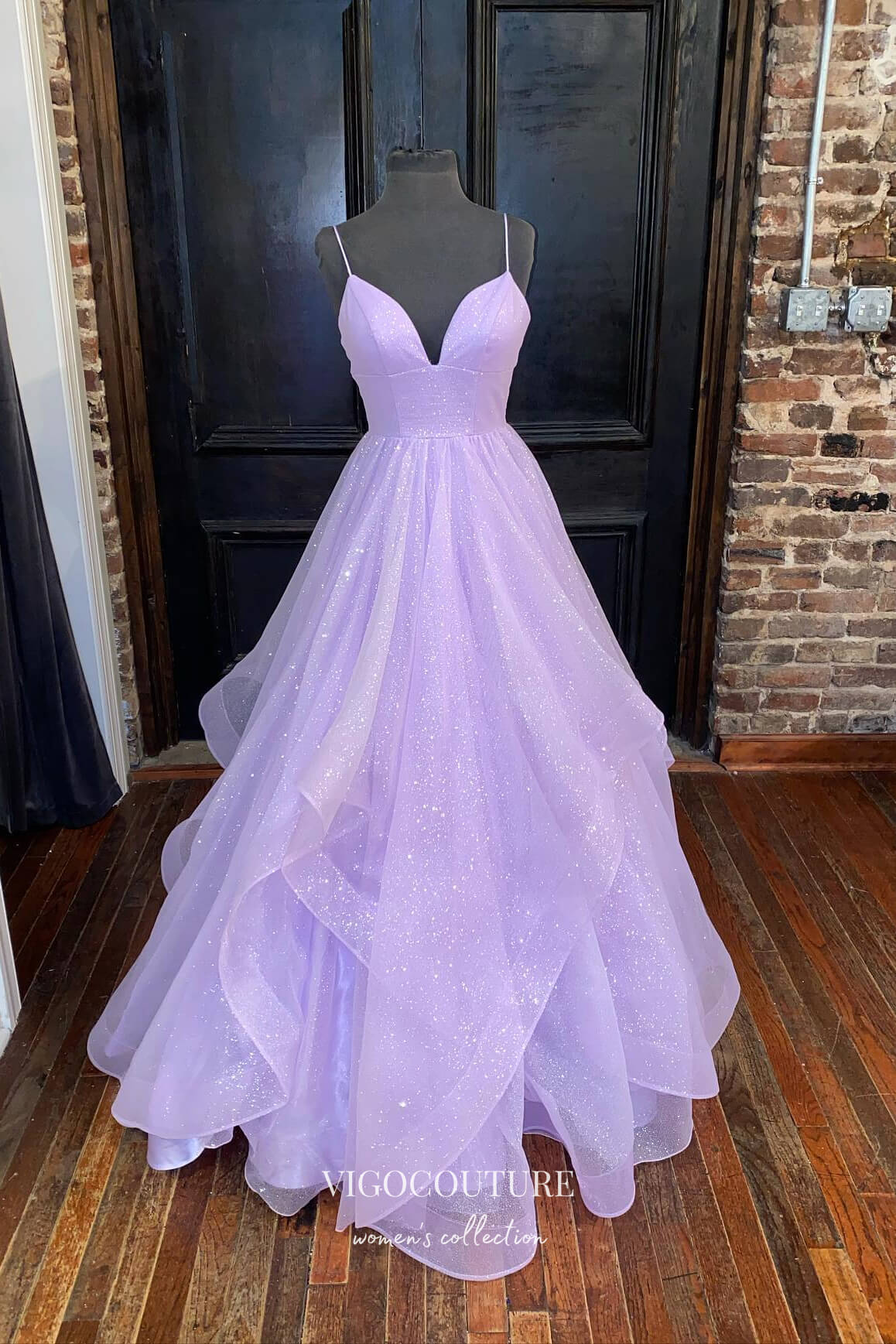 vigocouture-Lavender Sparkly Tulle Formal Dresses Spaghetti Strap Prom Dresses 21598-Prom Dresses-vigocouture-Lavender-US2-
