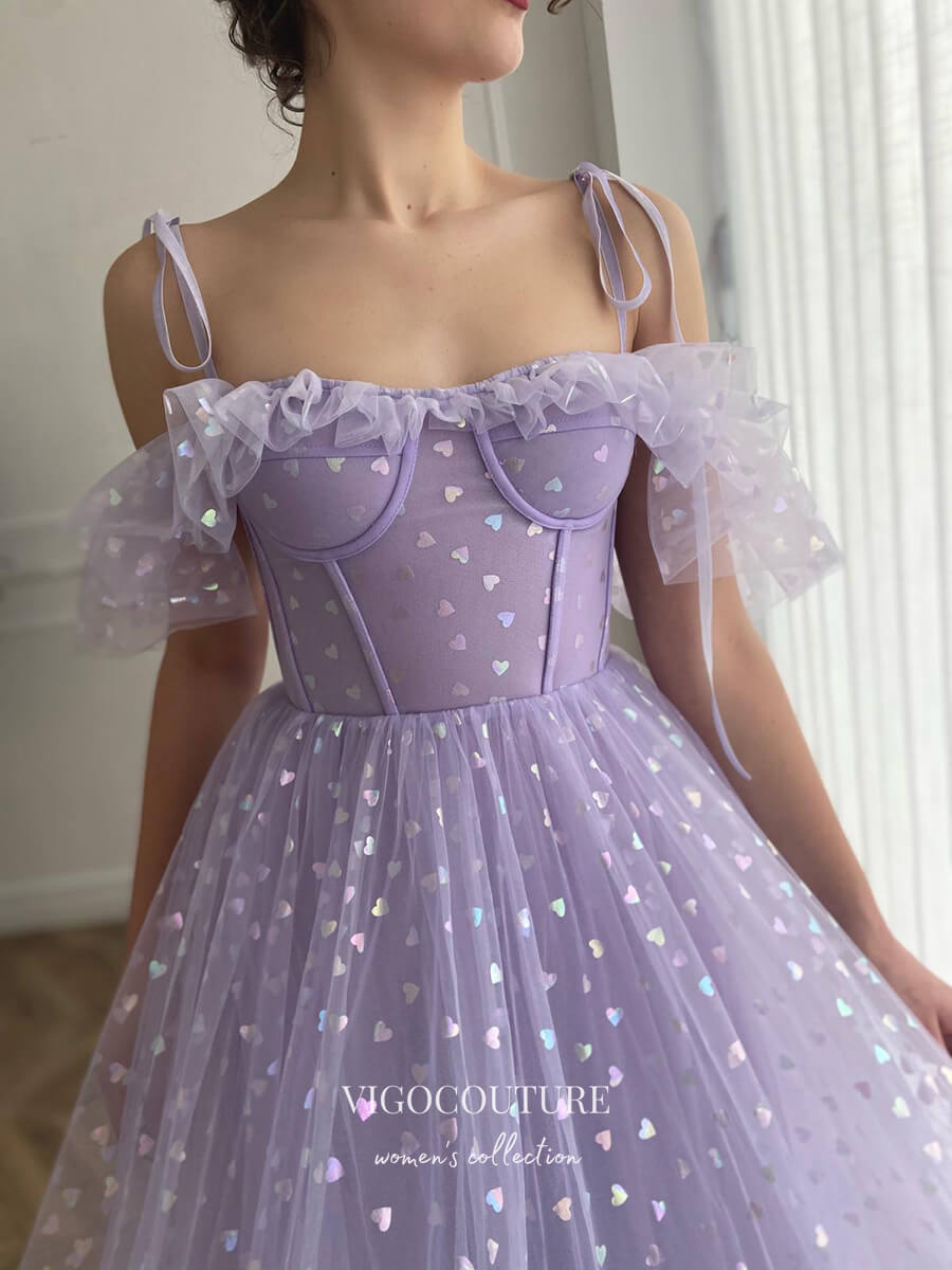 vigocouture-Lavender Sparkly Tulle Hoco Dresses Spaghetti Strap Maxi Dresses hc172-Prom Dresses-vigocouture-