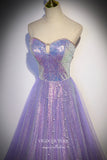 vigocouture-Lavender Sparkly Tulle Prom Dresses Sequin Strapless Formal Dresses 21656-Prom Dresses-vigocouture-
