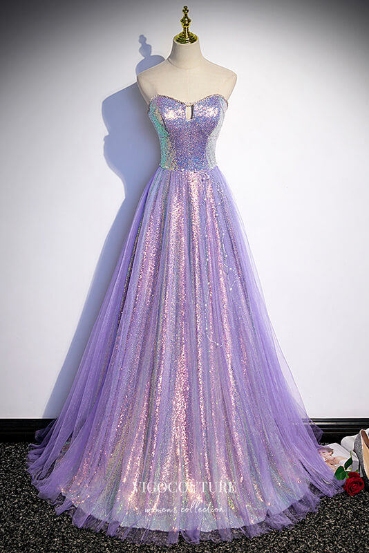 vigocouture-Lavender Sparkly Tulle Prom Dresses Sequin Strapless Formal Dresses 21656-Prom Dresses-vigocouture-Lavender-US2-