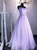 Lavender Sparkly Tulle Prom Dresses Spaghetti Strap Formal Dress 20384