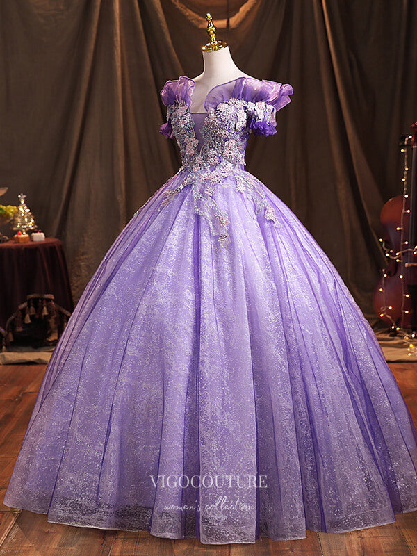 vigocouture-Lavender Sparkly Tulle Quinceanera Dresses Beaded Princess Dresses 21376-Prom Dresses-vigocouture-