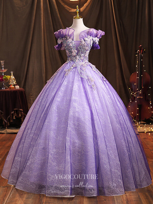 vigocouture-Lavender Sparkly Tulle Quinceanera Dresses Beaded Princess Dresses 21376-Prom Dresses-vigocouture-Lavender-Custom Size-