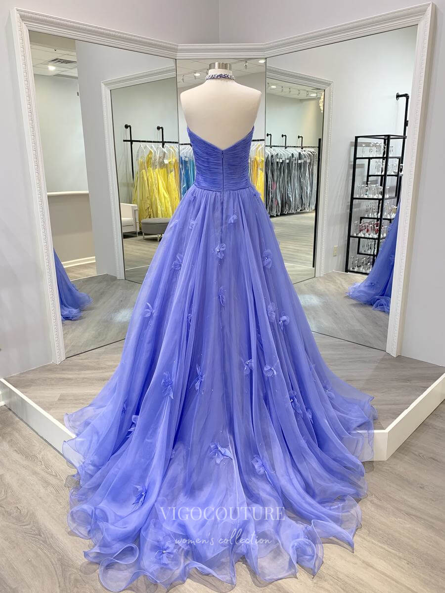 vigocouture-Lavender Strapless Prom Dresses 3D Flower Evening Dress 21703-Prom Dresses-vigocouture-
