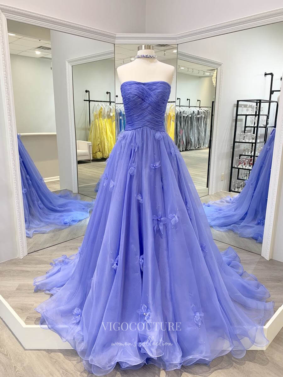 vigocouture-Lavender Strapless Prom Dresses 3D Flower Evening Dress 21703-Prom Dresses-vigocouture-Lavender-US2-