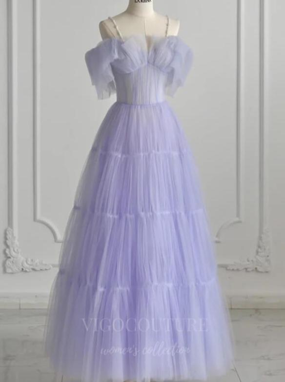vigocouture-Lavender Tiered Prom Dress 20629-Prom Dresses-vigocouture-Lavender-US2-