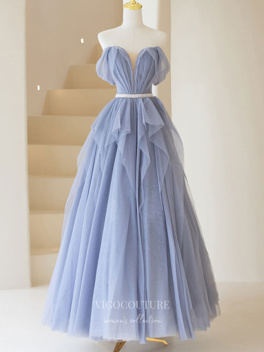 Lavender Tulle Prom Dresses Off the Shoulder Evening Dress 21823-Prom Dresses-vigocouture-Lavender-US2-vigocouture
