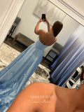 vigocouture-Light Blue 3D Flowers Prom Dresses With Pockets Strapless Evening Dress 21566-Prom Dresses-vigocouture-