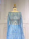 Light Blue Beaded Lace Prom Dresses Long Sleeve Sheath Evening Gown 22090-Prom Dresses-vigocouture-Light Blue-US2-vigocouture