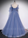 vigocouture-Light Blue Beaded Prom Dress 2022 Long Sleeve Prom Gown-Prom Dresses-vigocouture-