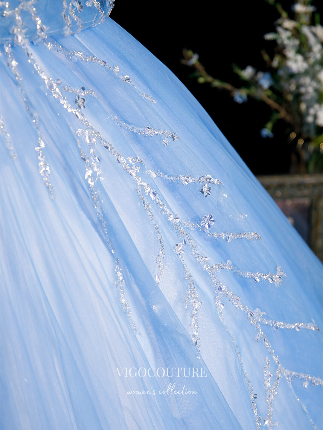 vigocouture-Light Blue Beaded Quinceanera Dresses Bat Sleeve Princess Dresses 21413-Prom Dresses-vigocouture-