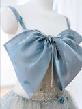 vigocouture-Light Blue Bow-Tie Prom Dresses Beaded Spaghetti Strap Formal Dresses 21175-Prom Dresses-vigocouture-