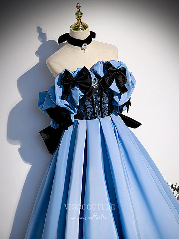 vigocouture-Light Blue Bow-Tie Prom Dresses Strapless Formal Dresses 21441-Prom Dresses-vigocouture-