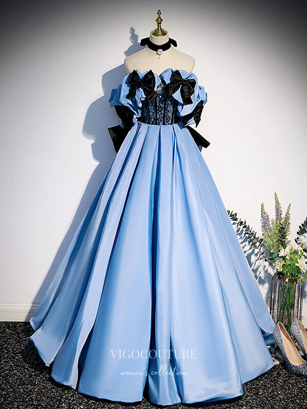 vigocouture-Light Blue Bow-Tie Prom Dresses Strapless Formal Dresses 21441-Prom Dresses-vigocouture-Light Blue-US2-