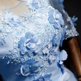 vigocouture-Light Blue Elbow Sleeve Quinceanera Dresses Lace Applique Ball Gown 20416-Prom Dresses-vigocouture-