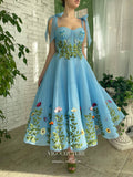 vigocouture-Light Blue Floral Hoco Dresses Spaghetti Strap Maxi Dresses hc161-Prom Dresses-vigocouture-