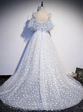 vigocouture-Light Blue Floral Prom Dress 2022 Spaghetti Strap Party Dress 20571-Prom Dresses-vigocouture-