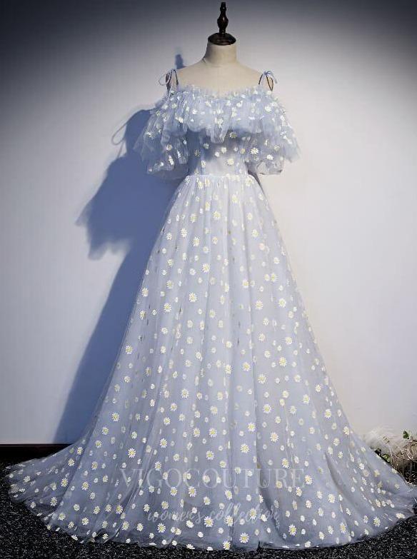 vigocouture-Light Blue Floral Prom Dress 2022 Spaghetti Strap Party Dress 20571-Prom Dresses-vigocouture-Light Blue-US2-