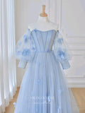 vigocouture-Light Blue Floral Prom Dresses Long Sleeve Formal Dresses 21156-Prom Dresses-vigocouture-