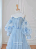 vigocouture-Light Blue Floral Prom Dresses Long Sleeve Formal Dresses 21156-Prom Dresses-vigocouture-