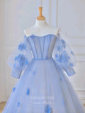 vigocouture-Light Blue Floral Quinceanera Dresses Long Sleeve Sweet 15 Dresses 21163-Prom Dresses-vigocouture-