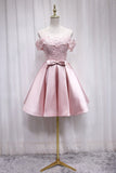 vigocouture-Light Blue Homecoming Dress Pink Satin Lace Hoco Dress hc056-Prom Dresses-vigocouture-