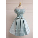 vigocouture-Light Blue Homecoming Dress Pink Satin Lace Hoco Dress hc056-Prom Dresses-vigocouture-Light Blue-US2-