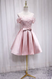 vigocouture-Light Blue Homecoming Dress Pink Satin Lace Hoco Dress hc056-Prom Dresses-vigocouture-Pink-US2-