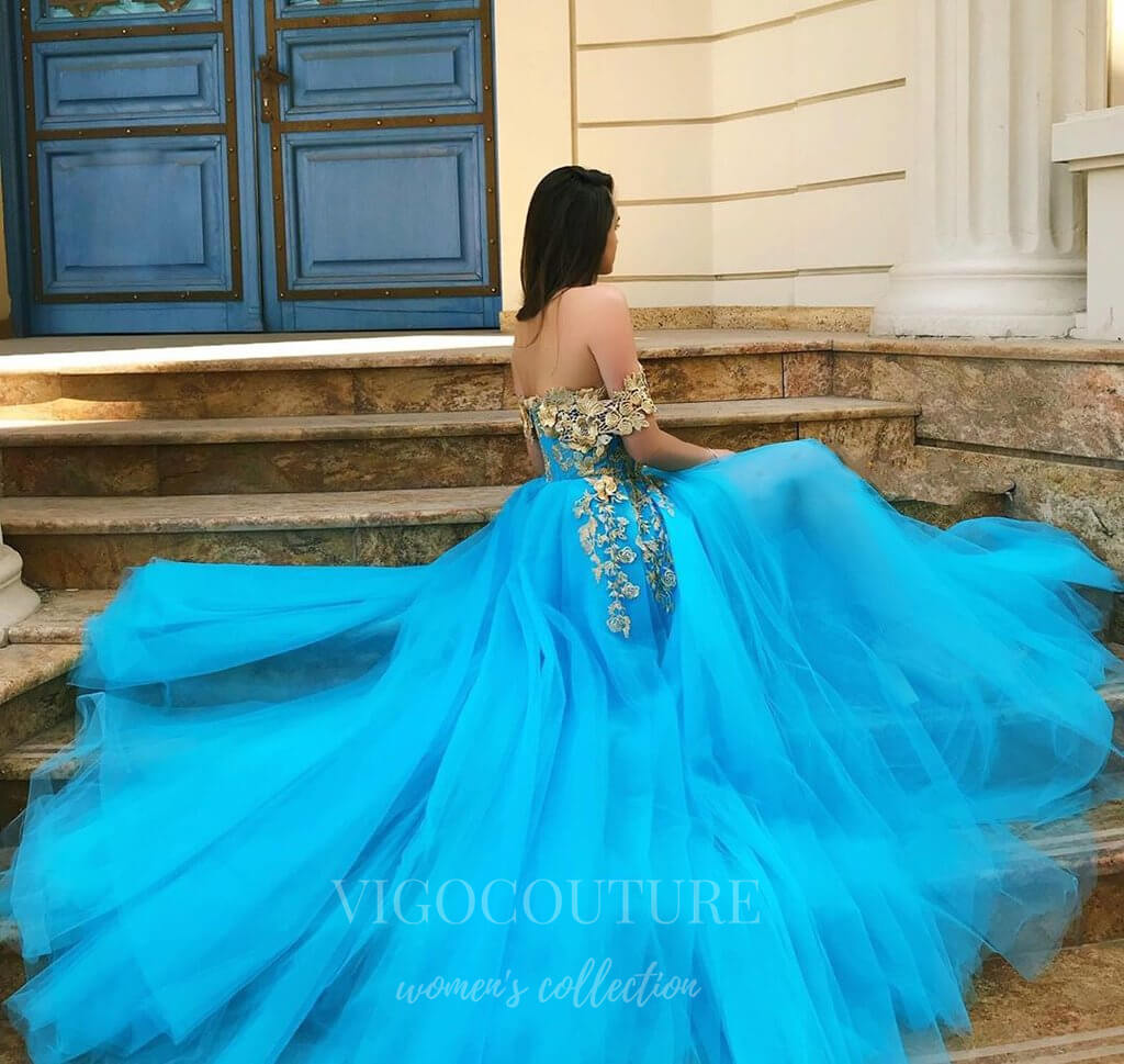 vigocouture-Light Blue Lace Applique Prom Dress 20614-Prom Dresses-vigocouture-