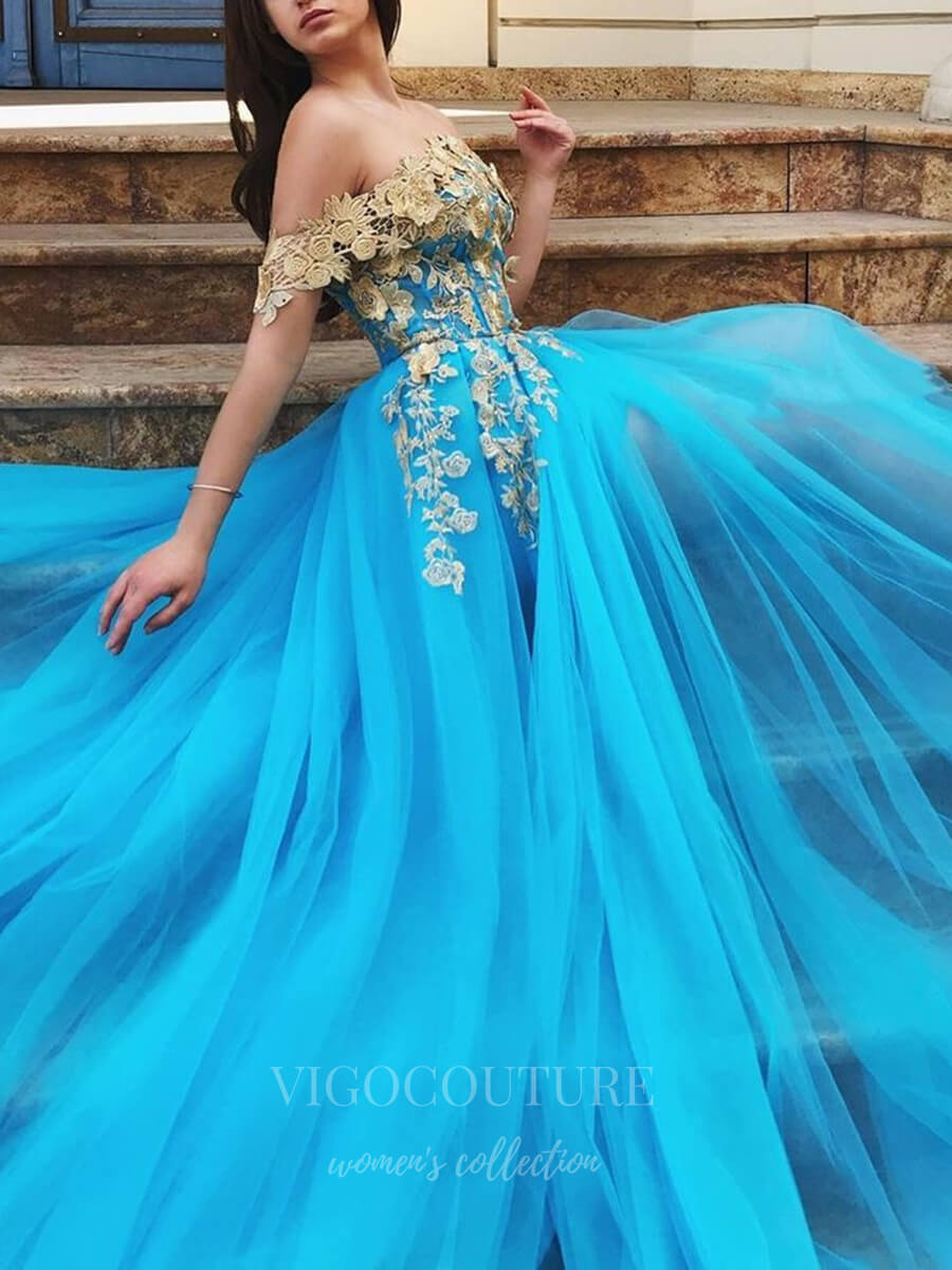 vigocouture-Light Blue Lace Applique Prom Dress 20614-Prom Dresses-vigocouture-Light Blue-US2-