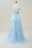 Light Blue Lace Applique Prom Dresses One Shoulder Formal Dress 22050-Prom Dresses-vigocouture-Light Blue-Custom Size-vigocouture