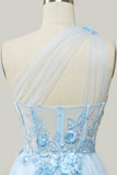 Light Blue Lace Applique Prom Dresses One Shoulder Formal Dress 22050-Prom Dresses-vigocouture-Light Blue-Custom Size-vigocouture
