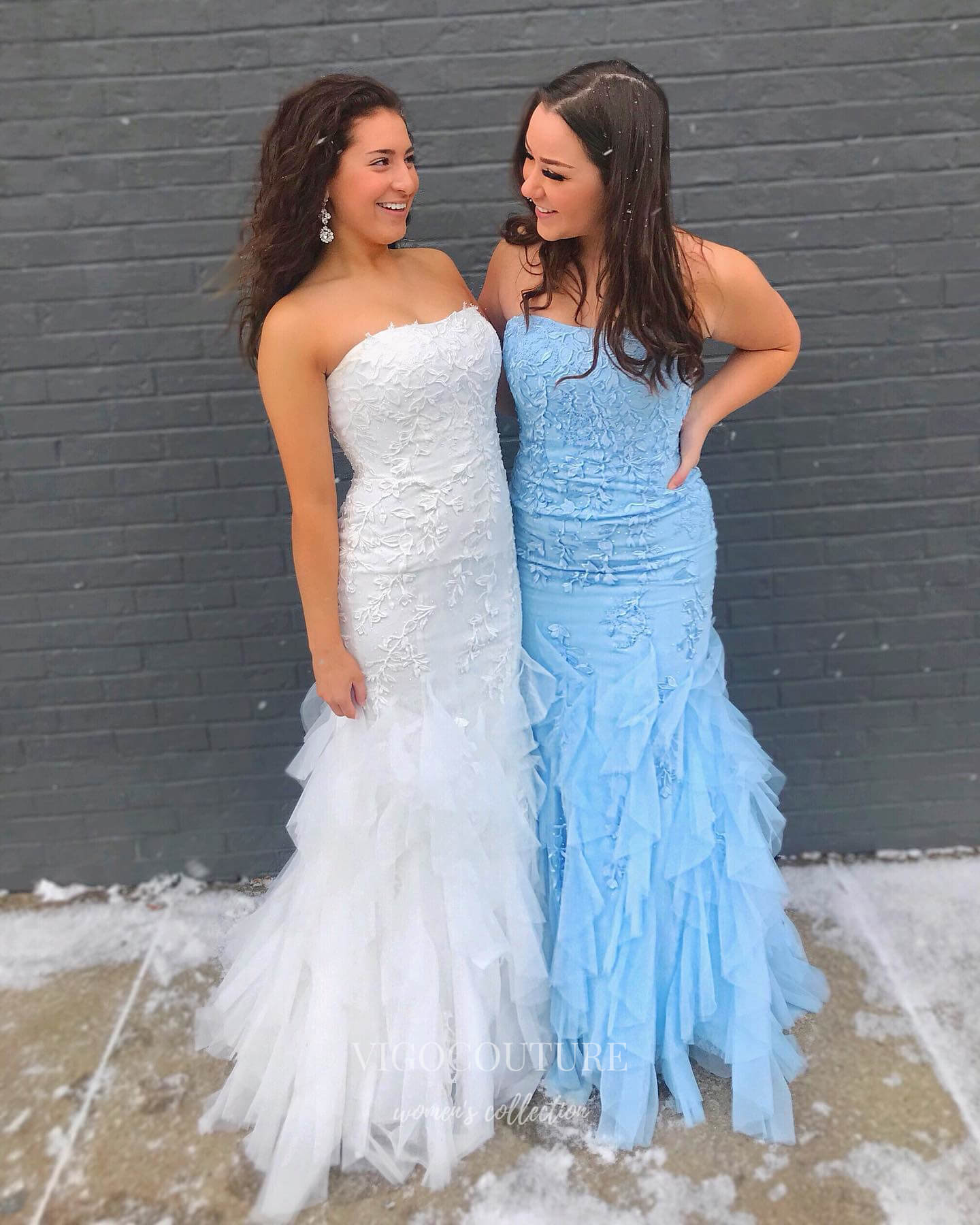Light Blue Lace Applique Prom Dresses Ruffled Mermaid Evening Dress 21894-Prom Dresses-vigocouture-Light Blue-US2-vigocouture