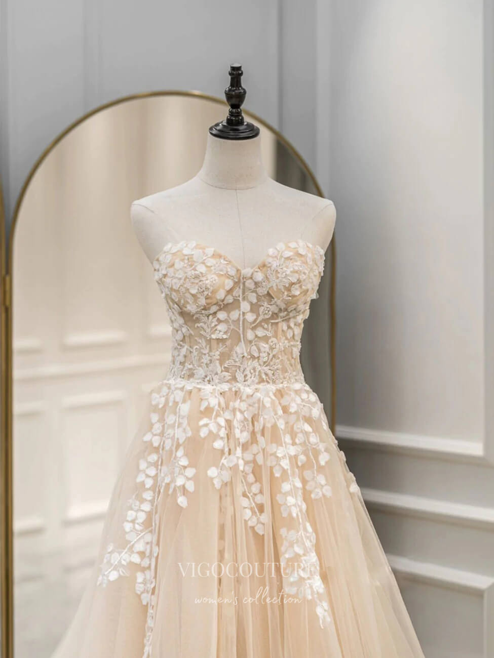 vigocouture-Light Blue Lace Applique Prom Dresses Strapless Evening Dress 21787-Prom Dresses-vigocouture-