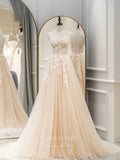 vigocouture-Light Blue Lace Applique Prom Dresses Strapless Evening Dress 21787-Prom Dresses-vigocouture-Champagne-US2-