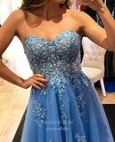 Light Blue Lace Applique Prom Dresses Strapless Evening Gown 21995-Prom Dresses-vigocouture-Light Blue-US2-vigocouture